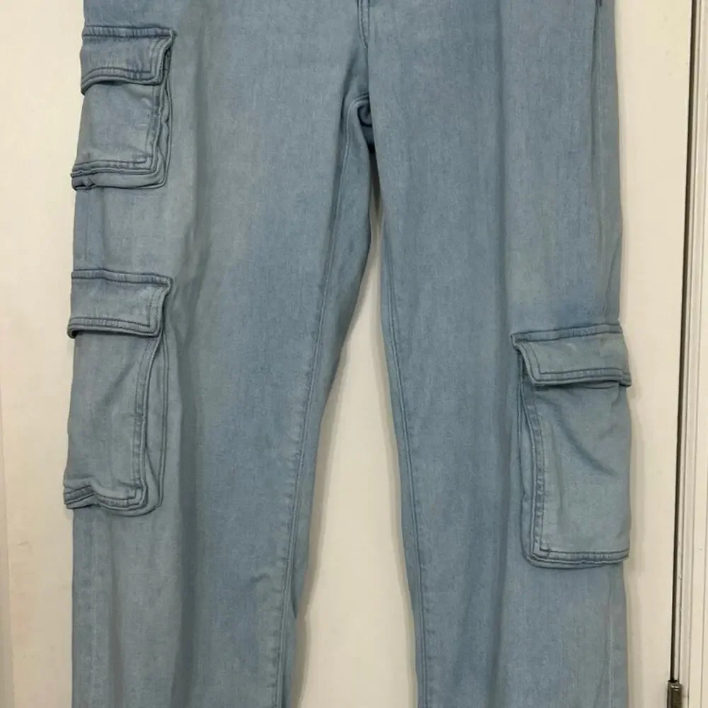Express Low Slung Med/Light Baggy Cargo Jeans Low Rise Relaxed Straight  Leg 10L - Picture 7 of 16